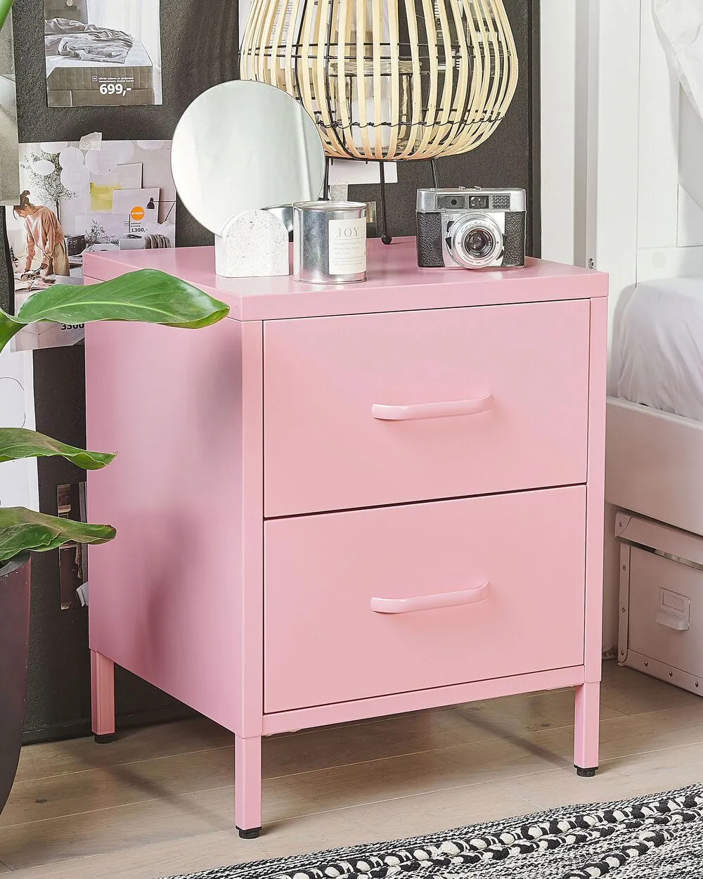 2 Drawer Bedside Table MALAVI Metal Pink