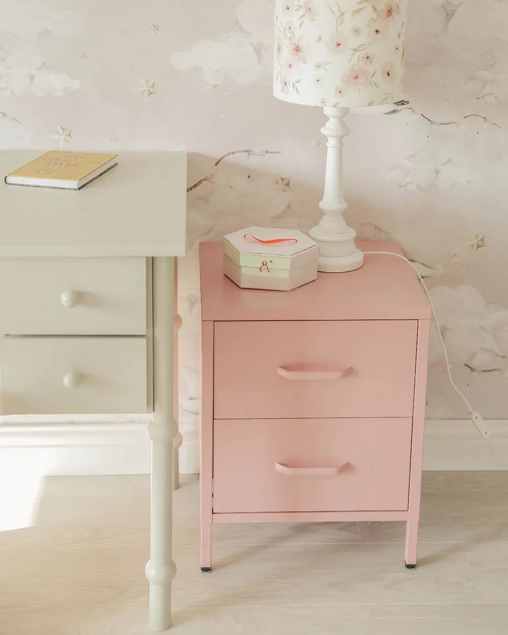 2 Drawer Bedside Table MALAVI Metal Pink