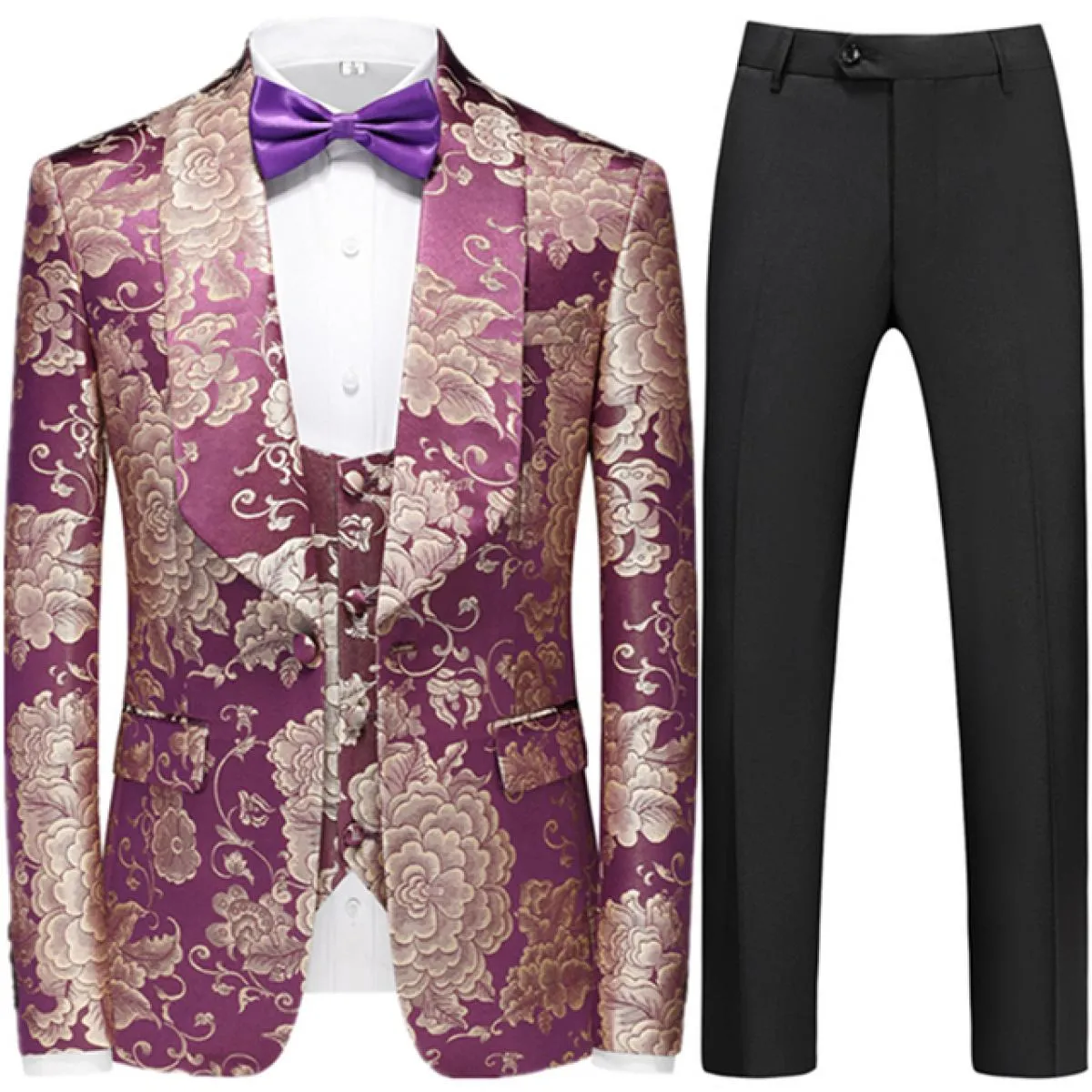 3 pezzi set completo blazer giacca pantaloni gilet / 2023 moda uomo modello abbronzante colletto grande abito blazer pantaloni c