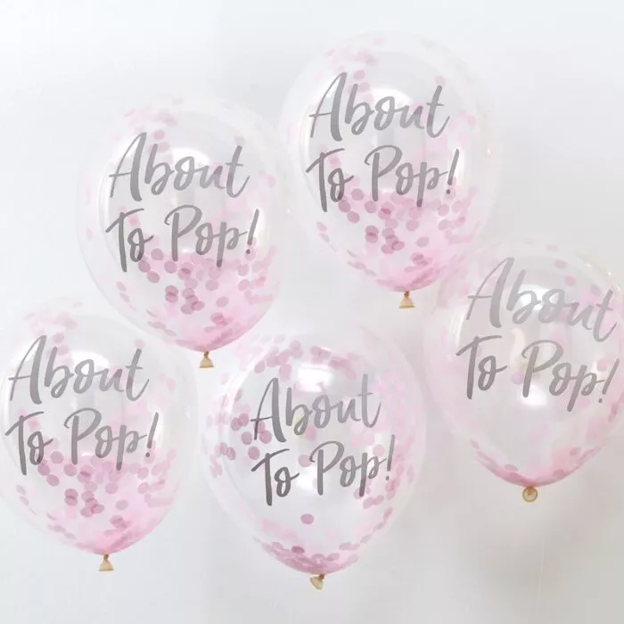5 Palloncini coriandoli Oh Baby rosa 30cm
