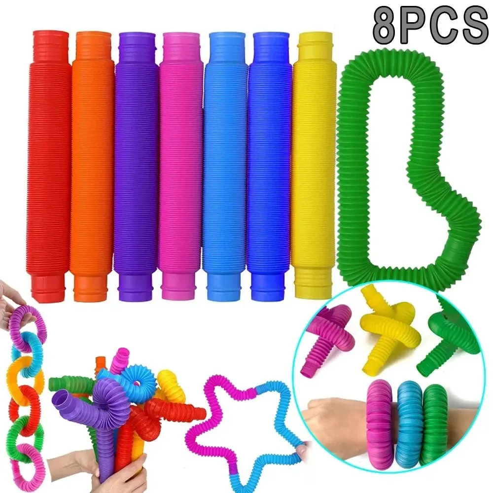 8PCS tubo telescopico colorato tubo Pop tubo di allungamento tubo corrugato bambini giocattolo antistress per adulti giocattoli 
