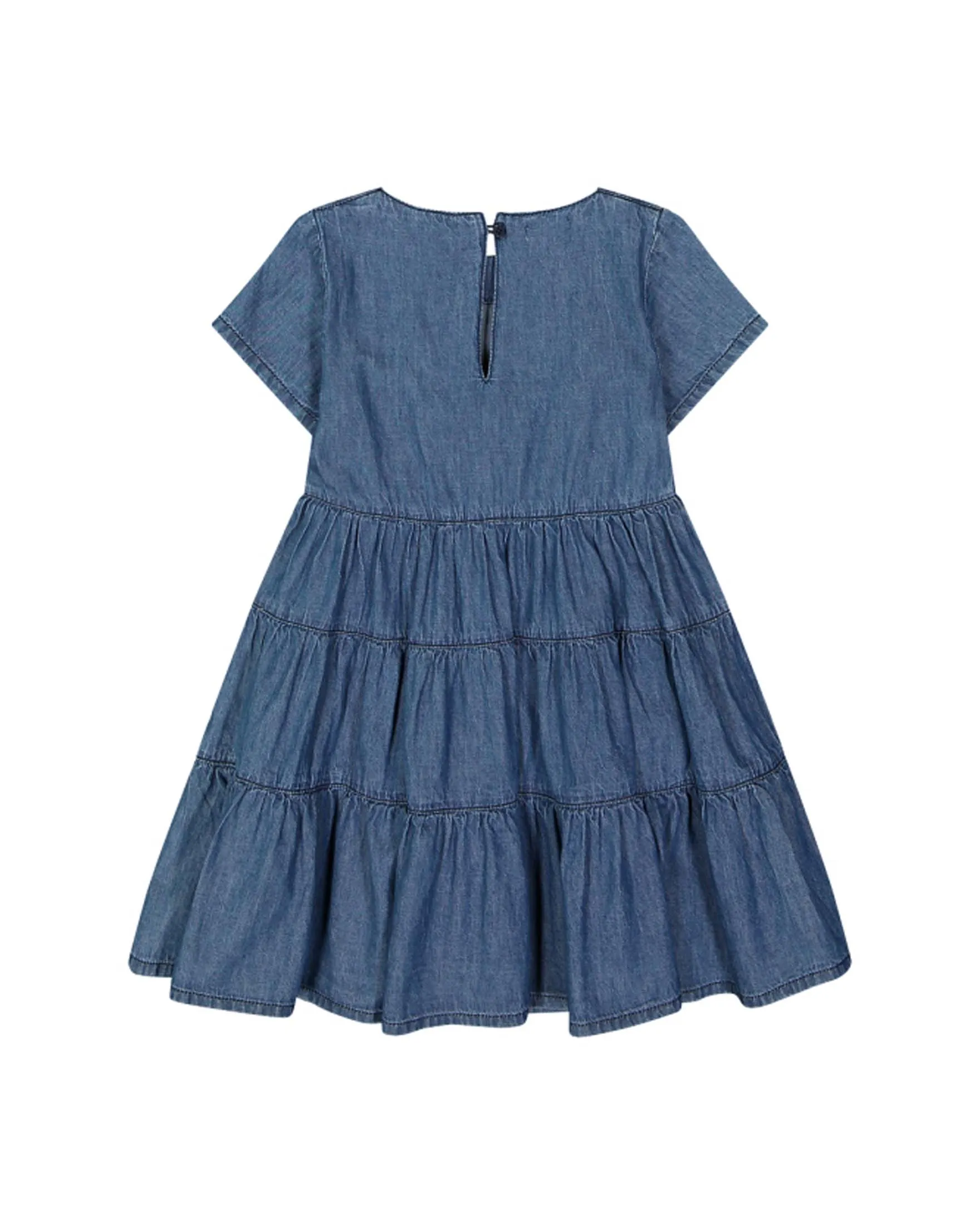 Abito mini in chambray a maniche corte e gonna a balze 4-6 anni