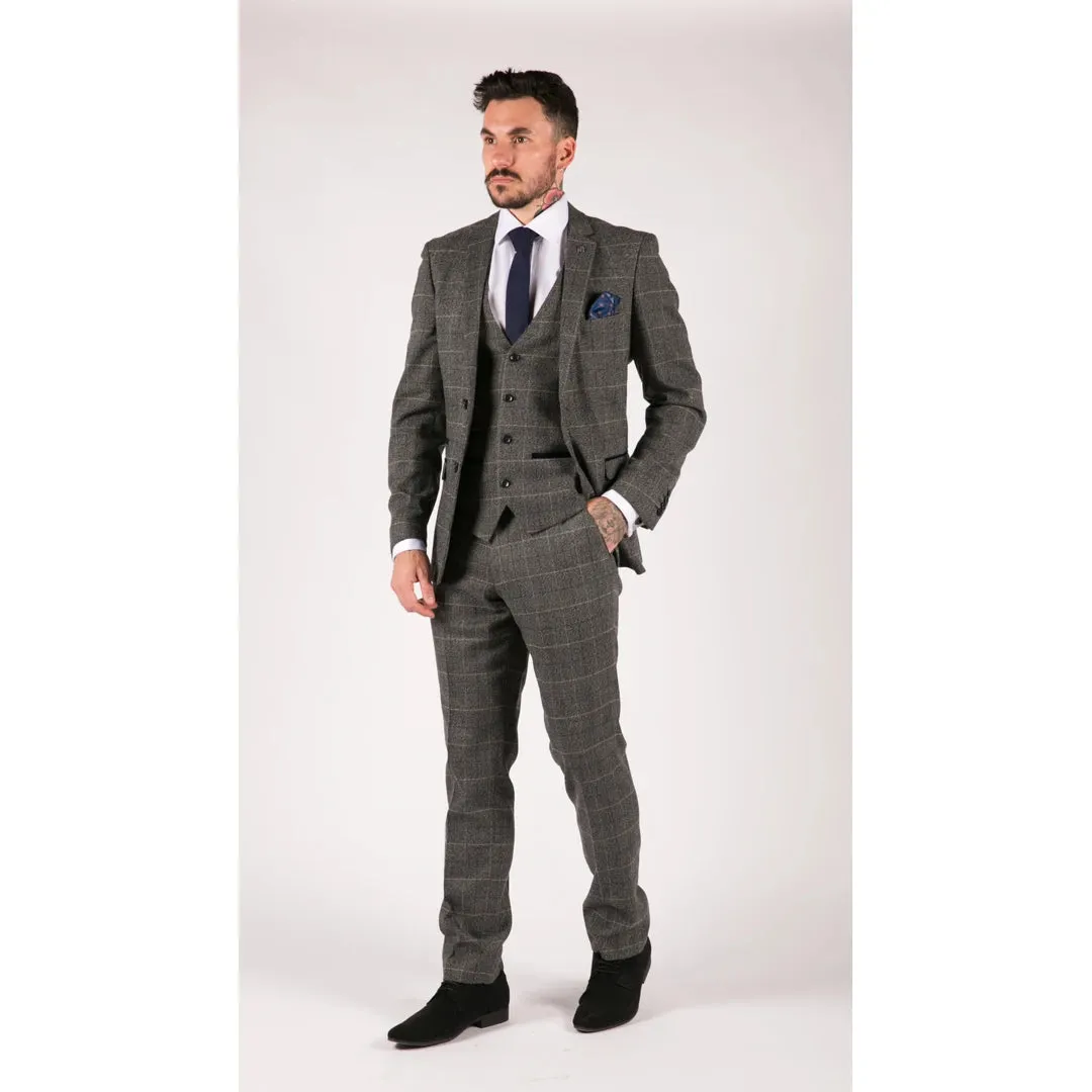 Abito Vintage da Uomo 3 Pezzi in Tweed a Scacchi e Finiture in Velluto