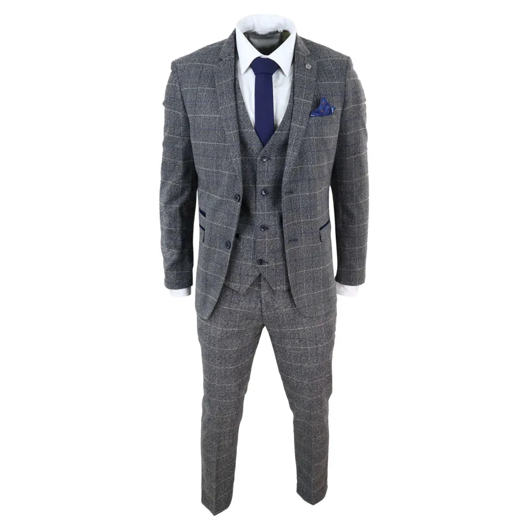 Abito Vintage da Uomo 3 Pezzi in Tweed a Scacchi e Finiture in Velluto