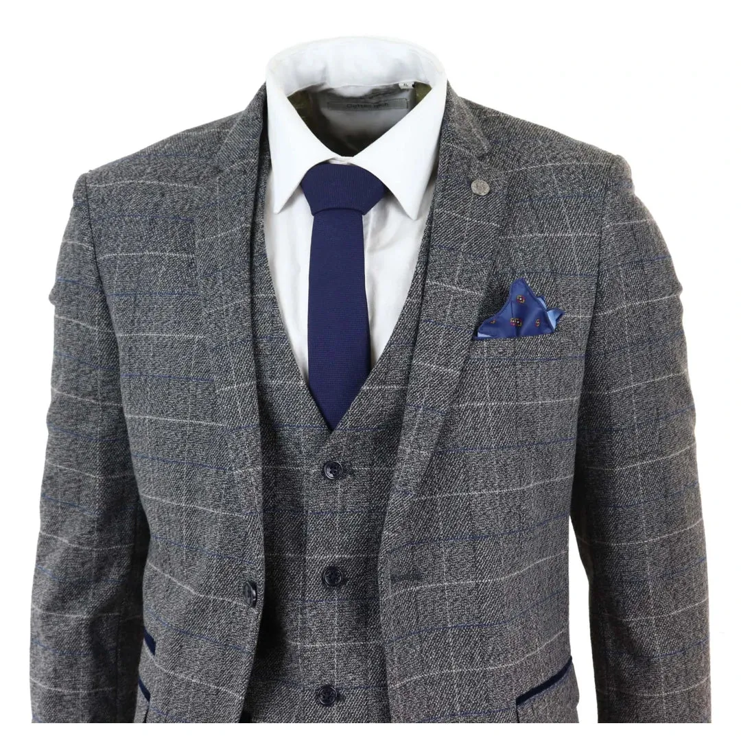 Abito Vintage da Uomo 3 Pezzi in Tweed a Scacchi e Finiture in Velluto