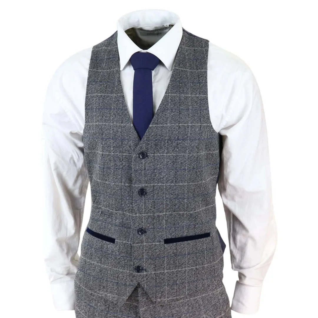 Abito Vintage da Uomo 3 Pezzi in Tweed a Scacchi e Finiture in Velluto