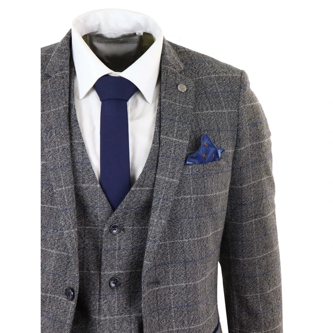 Abito Vintage da Uomo 3 Pezzi in Tweed a Scacchi e Finiture in Velluto