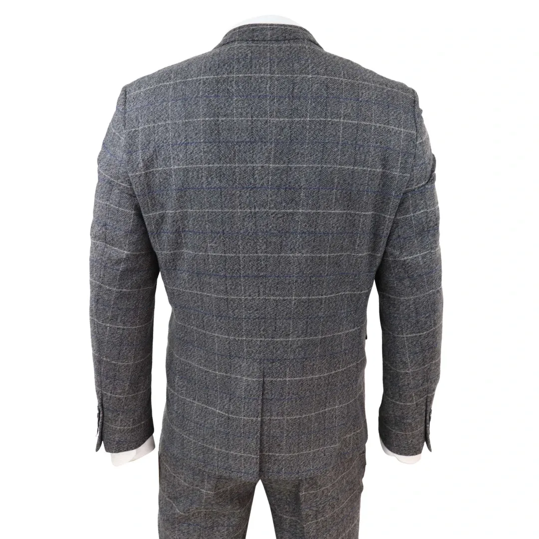 Abito Vintage da Uomo 3 Pezzi in Tweed a Scacchi e Finiture in Velluto