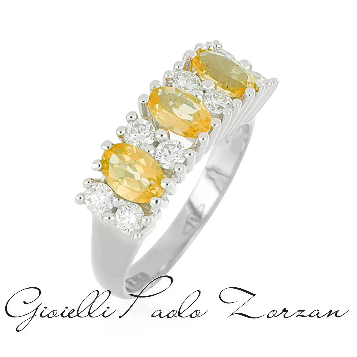 Anello in oro bianco 18kt con diamanti e pietra preziosa centrale AD922/CI-LB