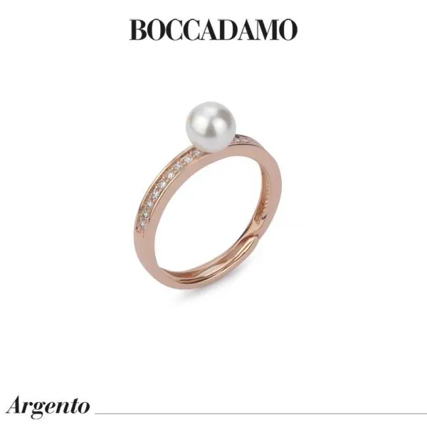Anello placcato oro rosa con zirconi e perla     