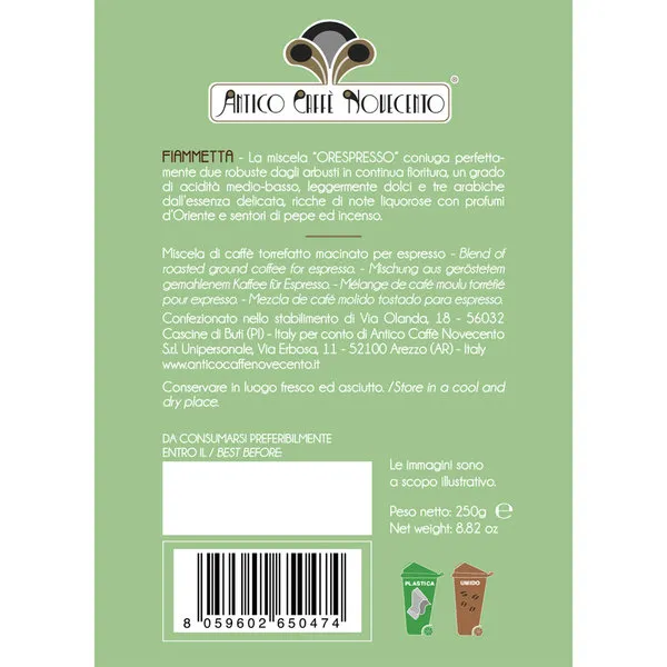 Antico Caffè Novecento 6 sacchetti da 250 Gr - Miscela Fiammetta Espresso Italiano di Lusso Macinato per Espresso
