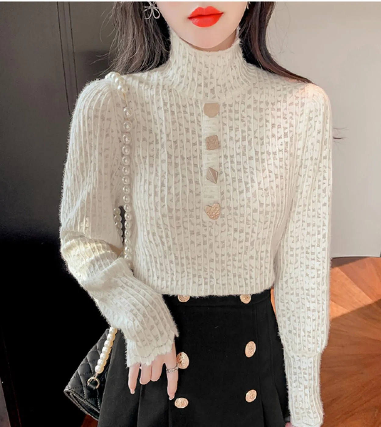 Autunno Inverno Nuove donne camicetta dolcevita in pizzo pullover Top fondo camicia da donna vestiti di moda Chic Blusas 17708bl