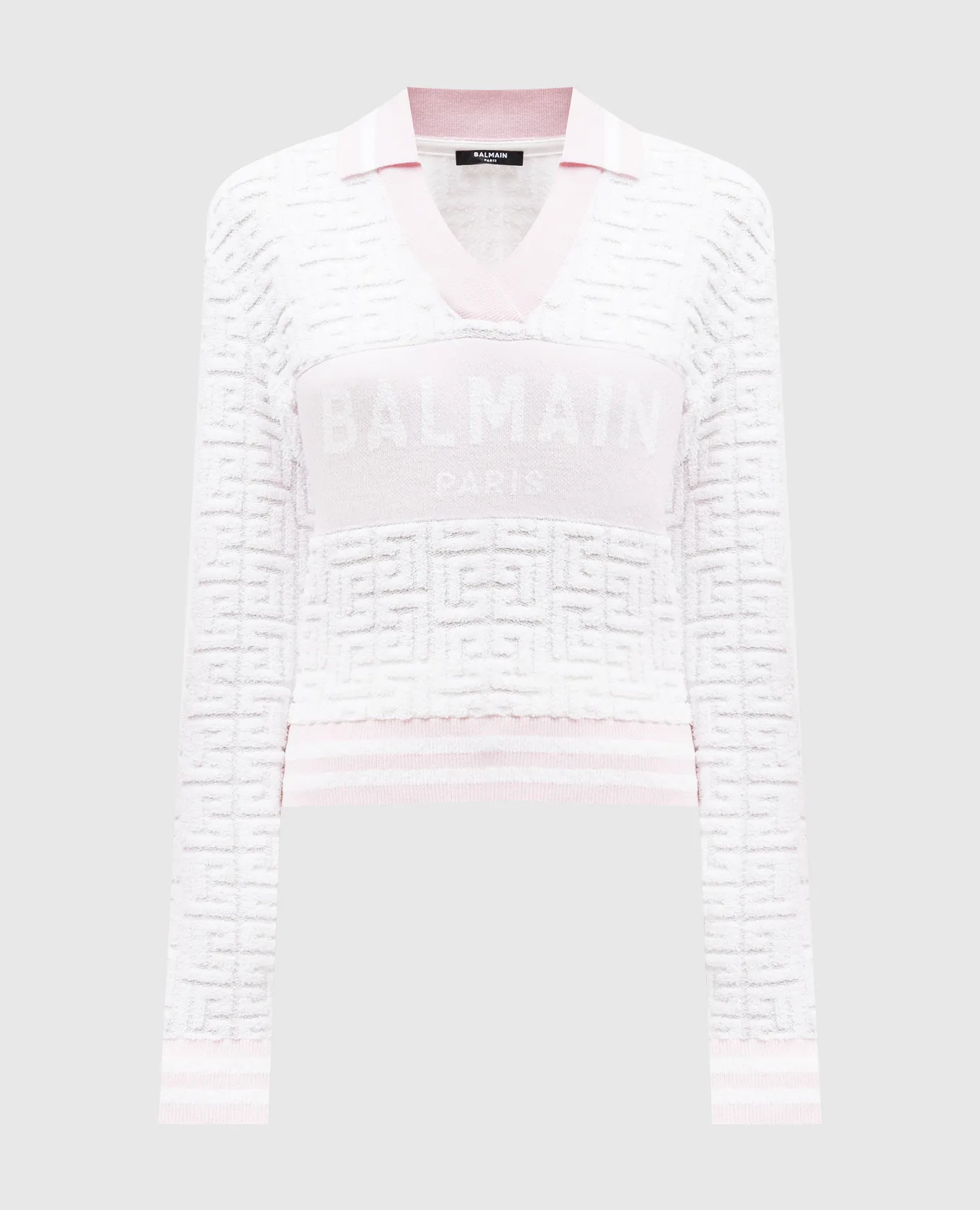 Balmain Polo bianca in lana con motivo strutturato con logo DF1GD025KE95