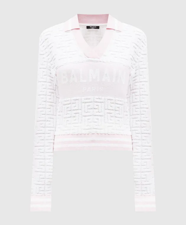 Balmain Polo bianca in lana con motivo strutturato con logo DF1GD025KE95