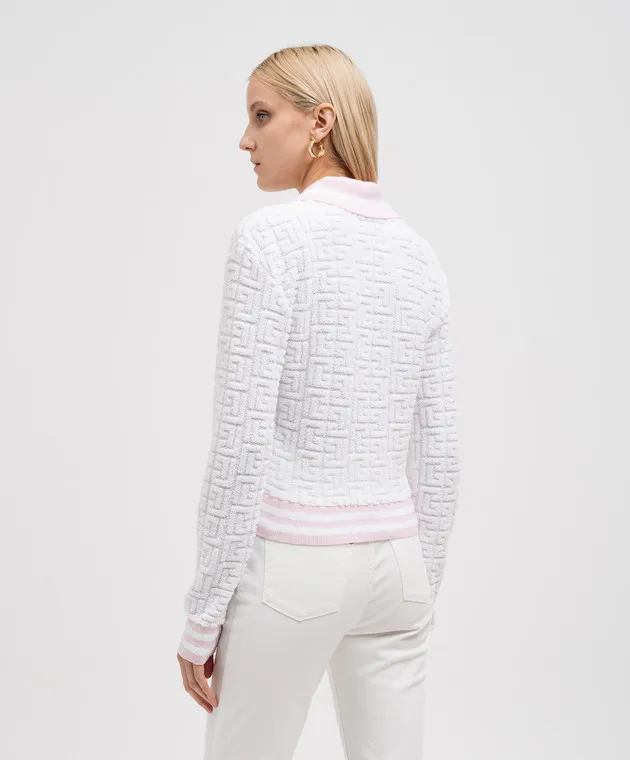 Balmain Polo bianca in lana con motivo strutturato con logo DF1GD025KE95