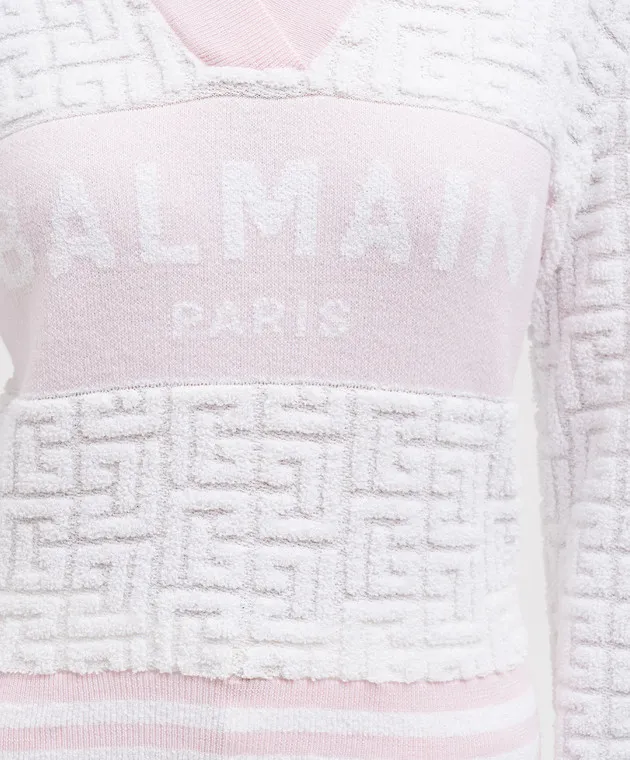 Balmain Polo bianca in lana con motivo strutturato con logo DF1GD025KE95