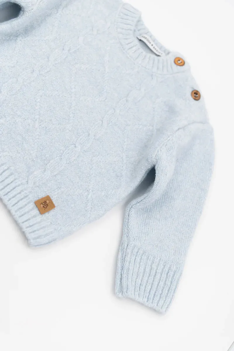 BAMBOOM Maglia Lana Cable Azzurro/Cammello