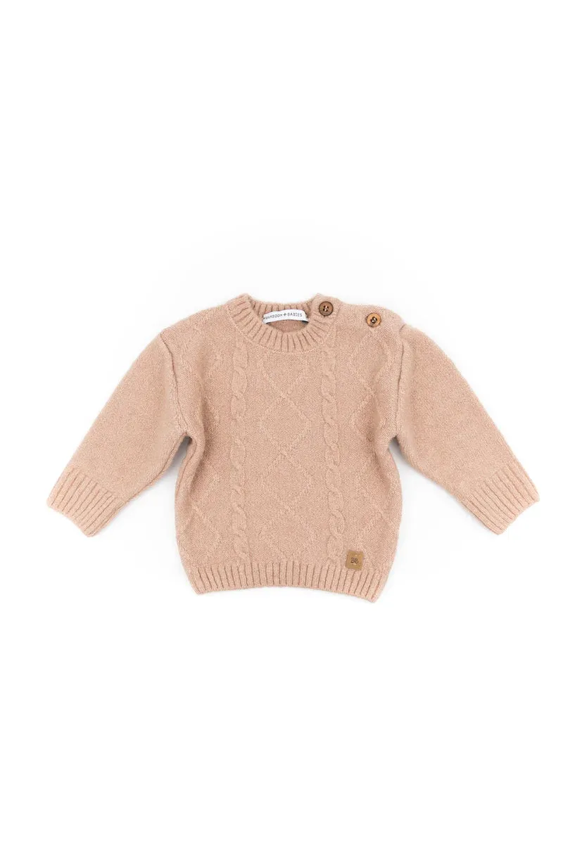 BAMBOOM Maglia Lana Cable Azzurro/Cammello