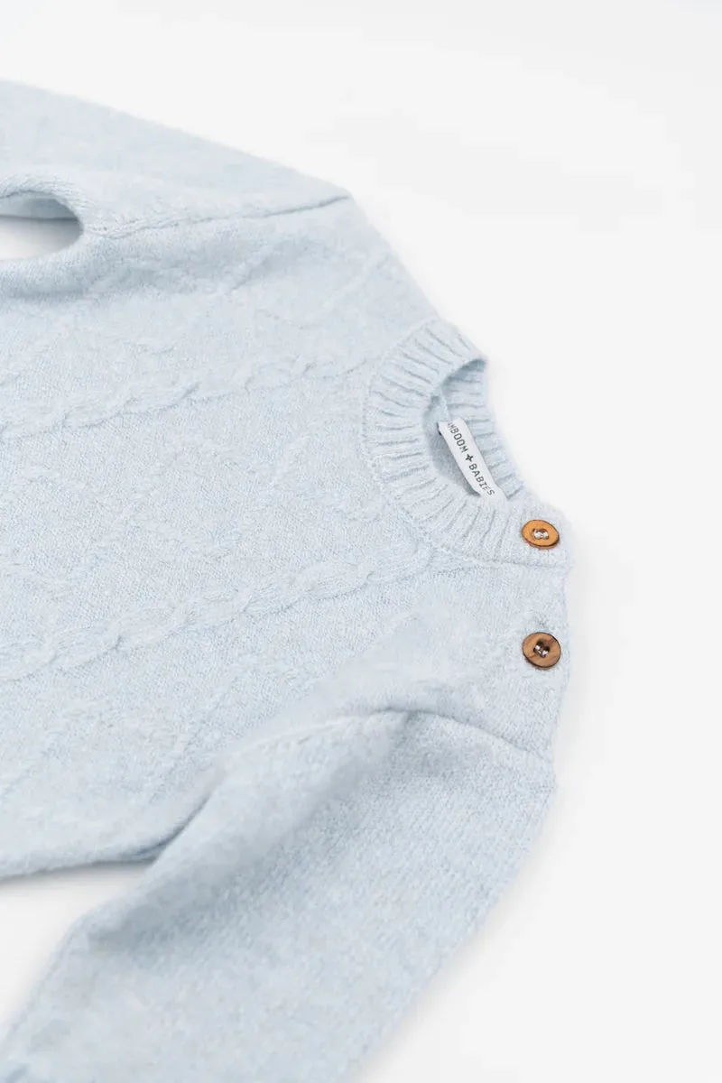 BAMBOOM Maglia Lana Cable Azzurro/Cammello