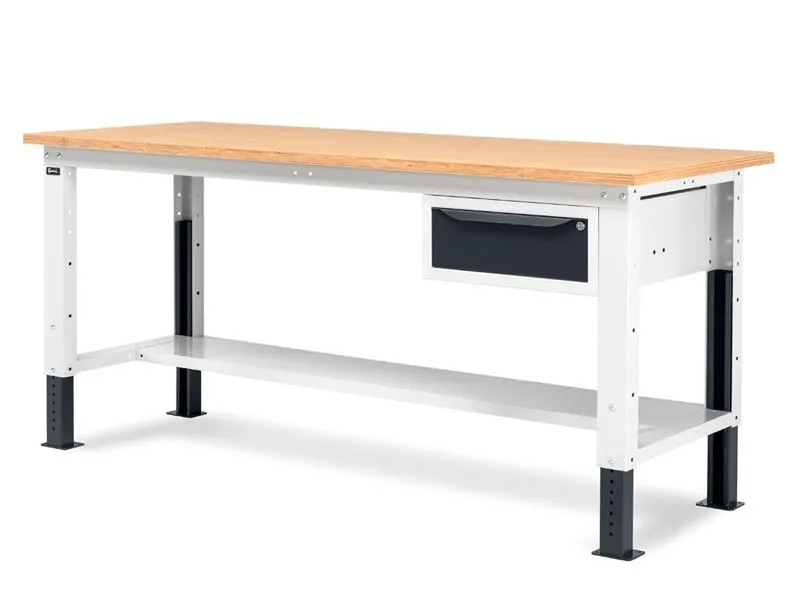 Banco da lavoro regolabile Fami WORK2001 200cm con piano in legno e cassetto