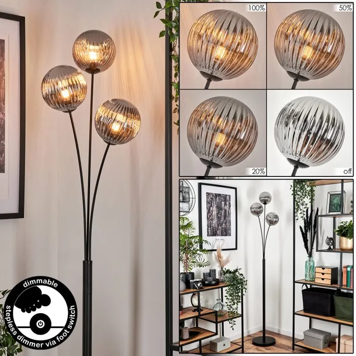 Bernado Lampada da terra - Vetro 15 cm Grigio fumo, 3-Luci