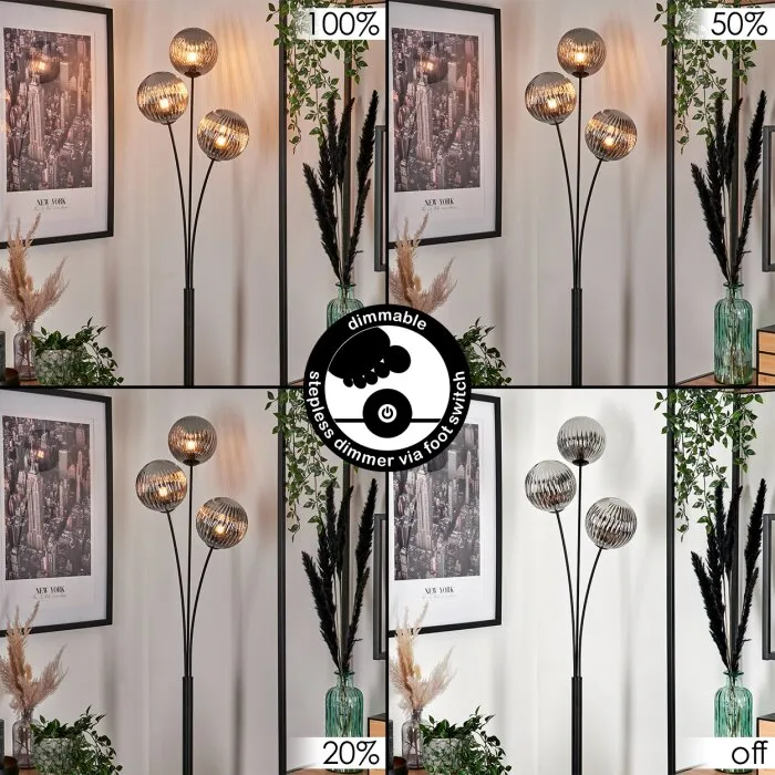 Bernado Lampada da terra - Vetro 15 cm Grigio fumo, 3-Luci