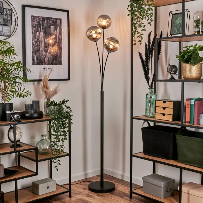 Bernado Lampada da terra - Vetro 15 cm Grigio fumo, 3-Luci