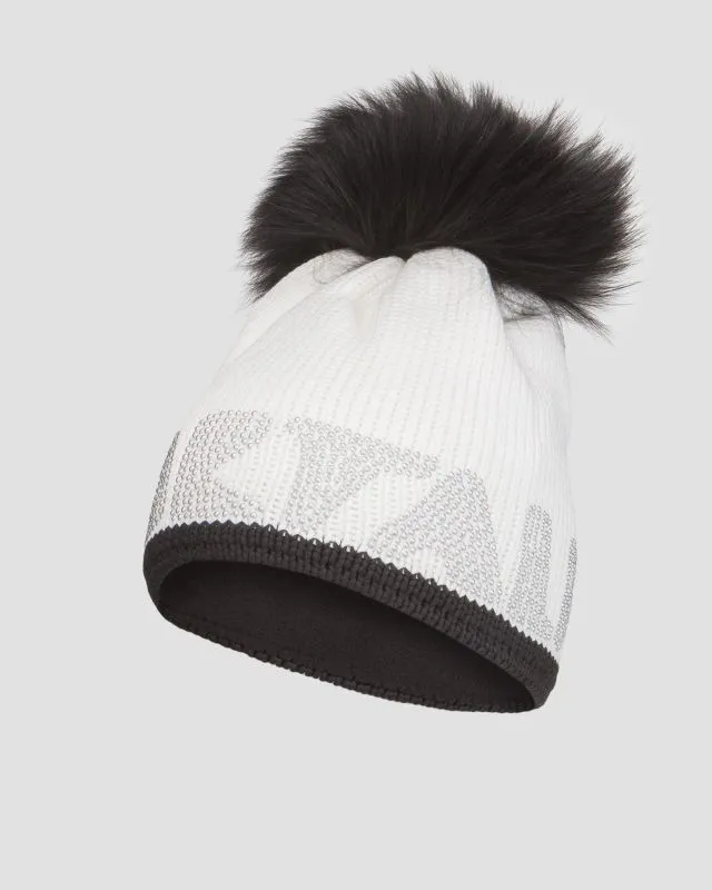 Berretto invernale bianco da donna Sportalm con pompon in pelliccia