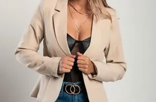 Blazer con scollo classico Softina, beige