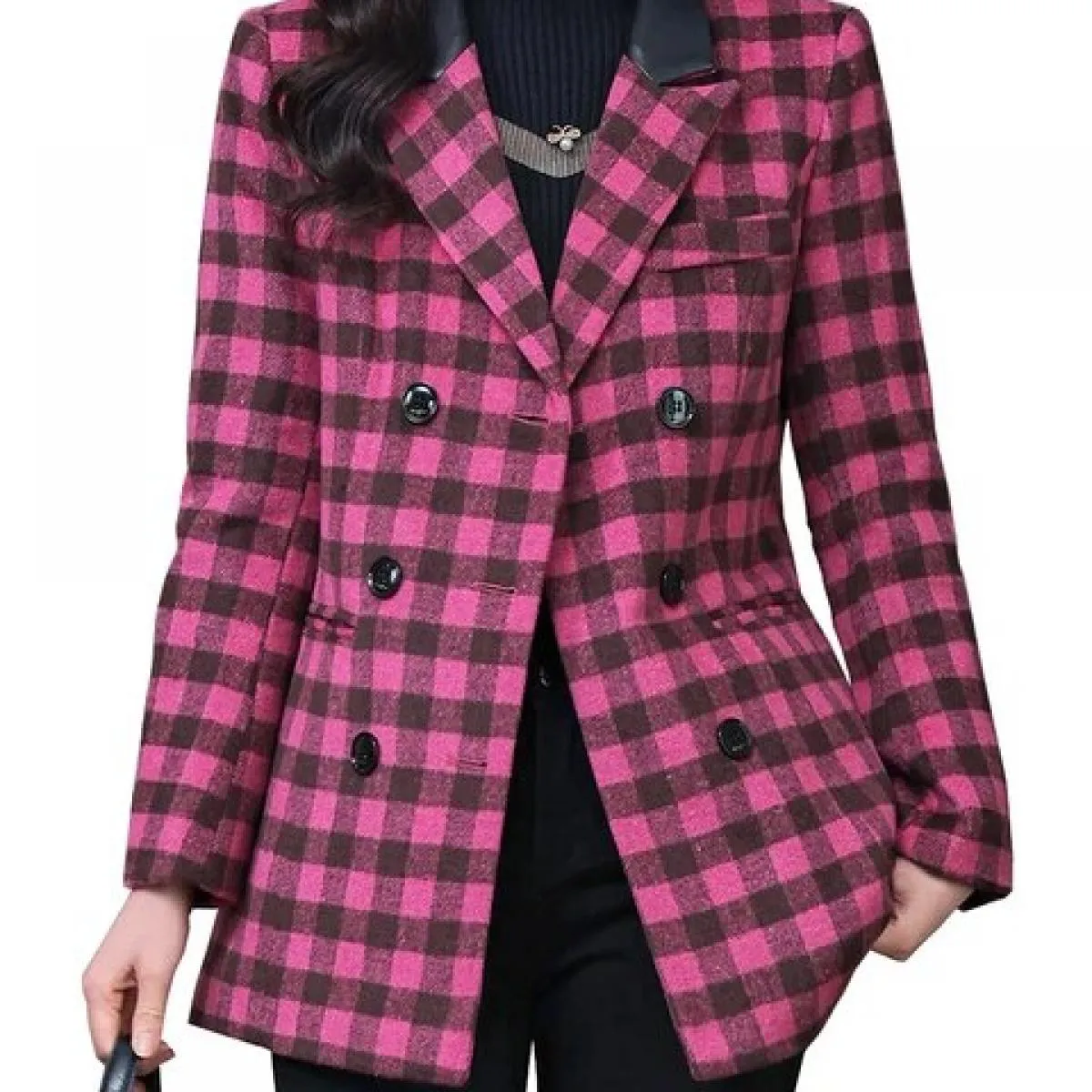 Blazer da donna Giacca casual da donna Cappotto autunnale invernale da donna a maniche lunghe scozzese verde albicocca rosa a tr