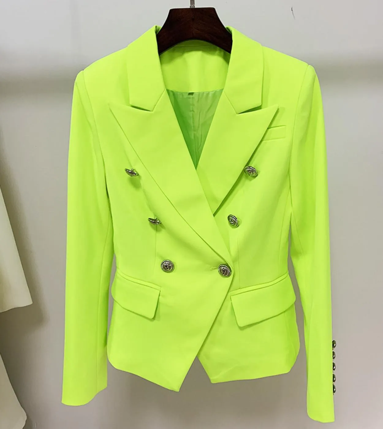 Blazer giallo verde fluorescente Giacca da donna firmata da ufficio con bottoni a doppio petto formale Giacca Dropshi di alta qu
