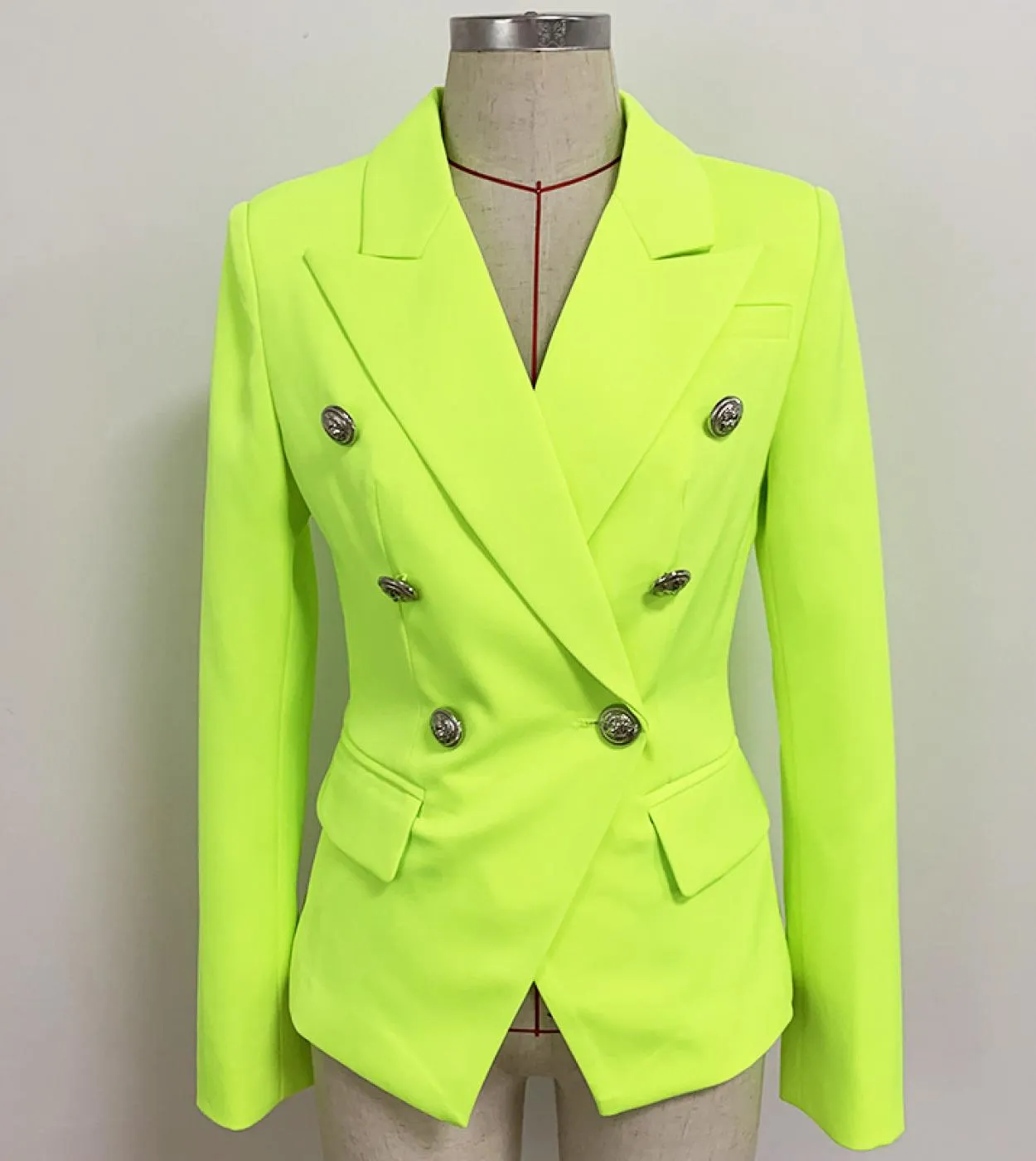 Blazer giallo verde fluorescente Giacca da donna firmata da ufficio con bottoni a doppio petto formale Giacca Dropshi di alta qu