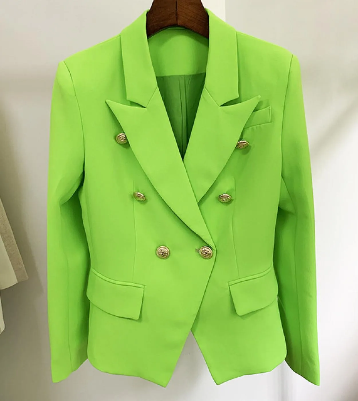 Blazer giallo verde fluorescente Giacca da donna firmata da ufficio con bottoni a doppio petto formale Giacca Dropshi di alta qu