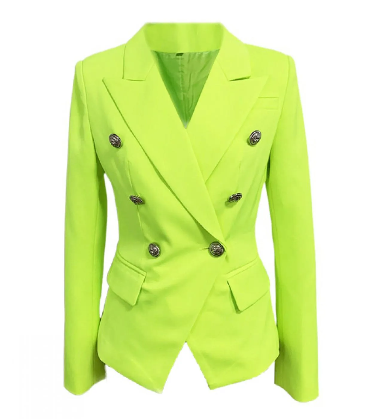 Blazer giallo verde fluorescente Giacca da donna firmata da ufficio con bottoni a doppio petto formale Giacca Dropshi di alta qu