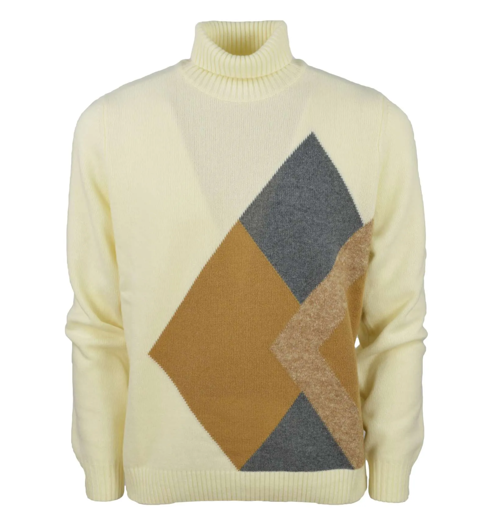 BLOCK23 uomo pullover dolcevita bianco fantasia rombi M 0755 D 04551