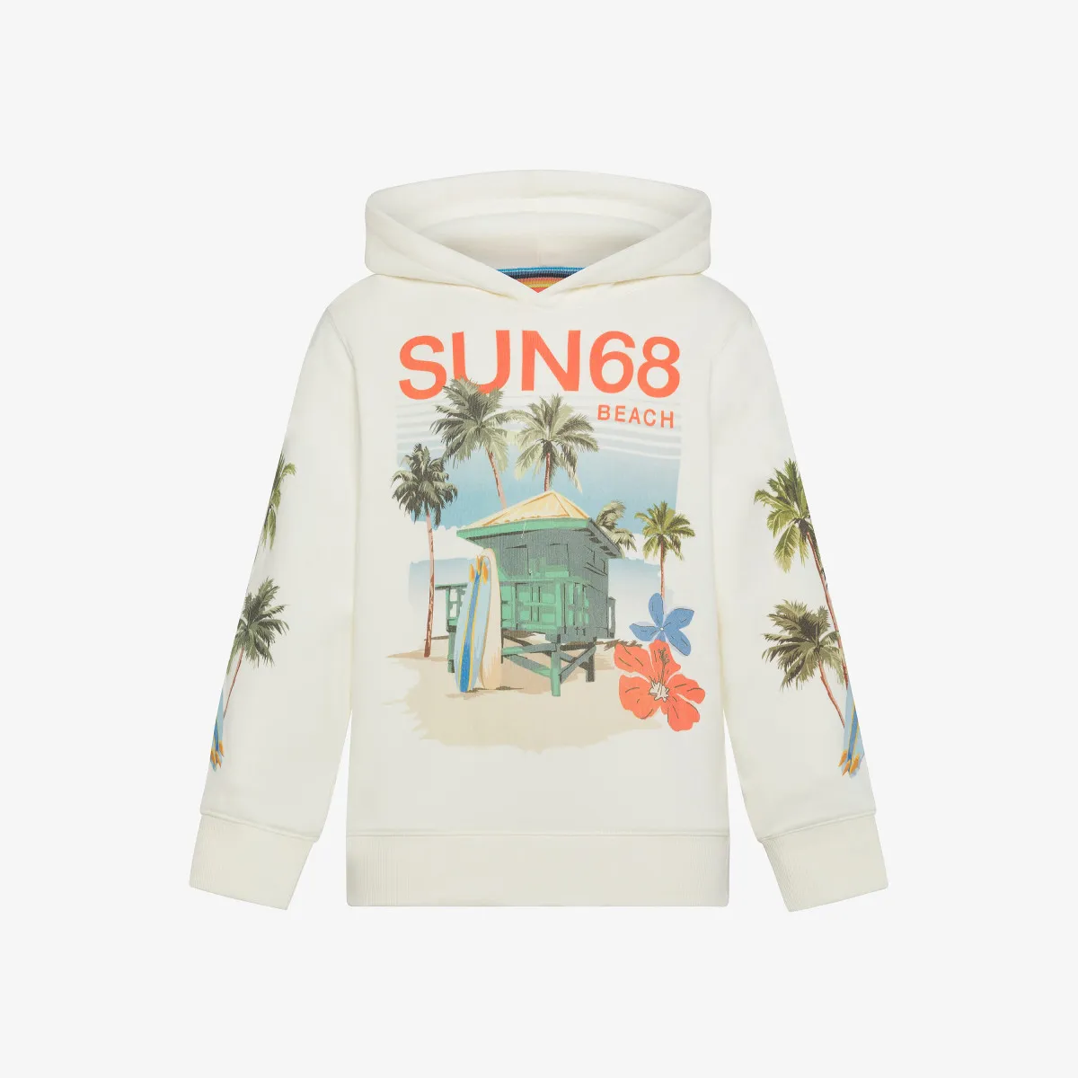 BOY'S HOOD COLLECTION BEACH COTT. FL. BIANCO PANNA/VERDE SCURO