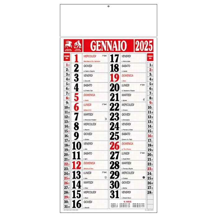 Calendario olandese listellato trimestrale MAXI QUADRETTATO