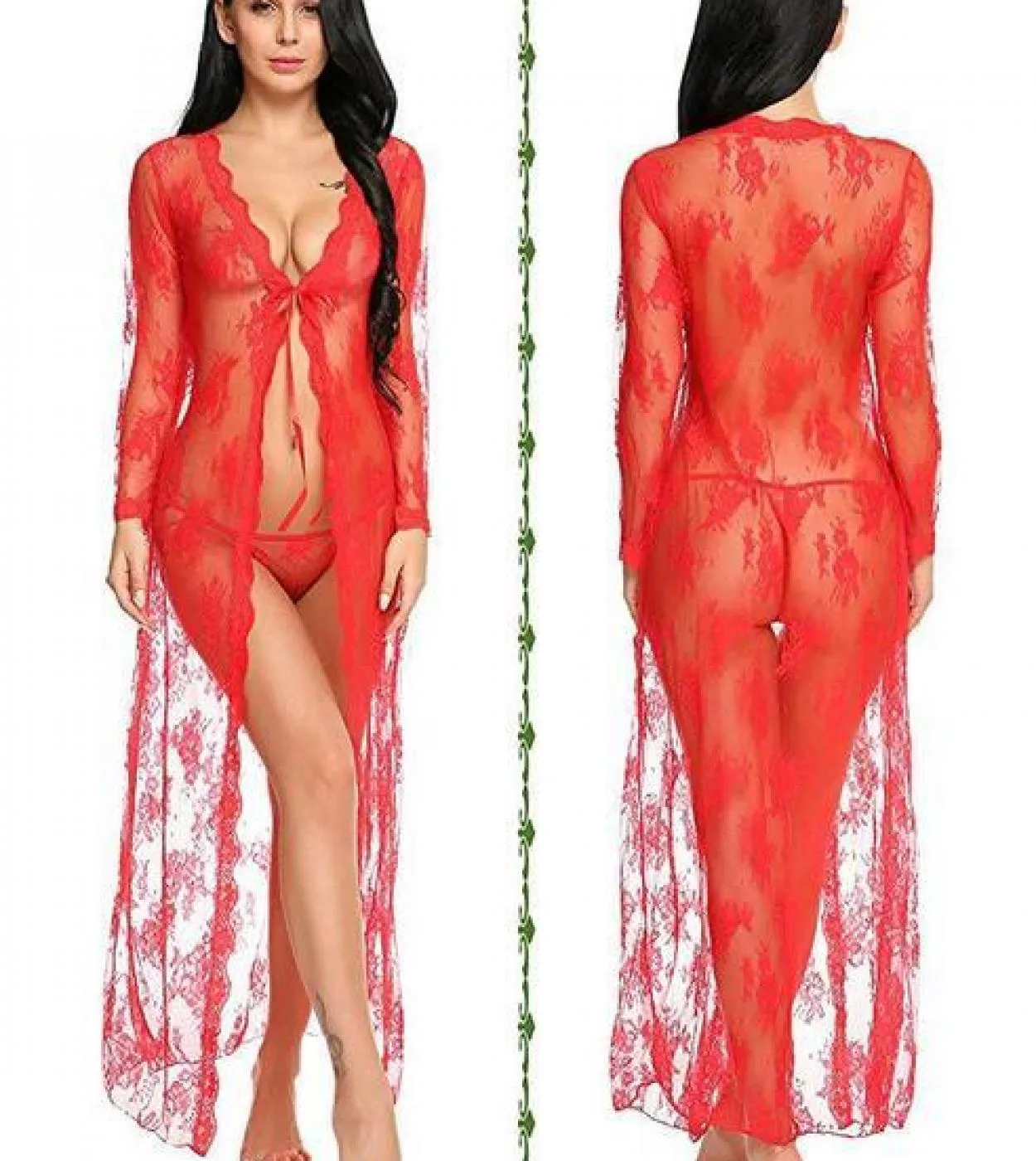 Camicia da notte in pizzo Hot See Through Lingerie Accappatoio Pigiama Abiti da donna Indumenti da notte Porno Costume Camicia d