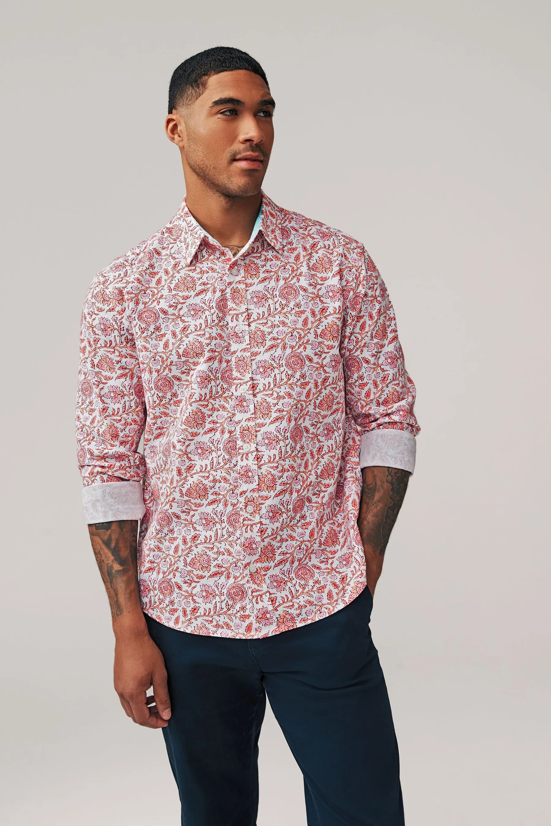 Camicia in Blend in Manica con risvolto lino