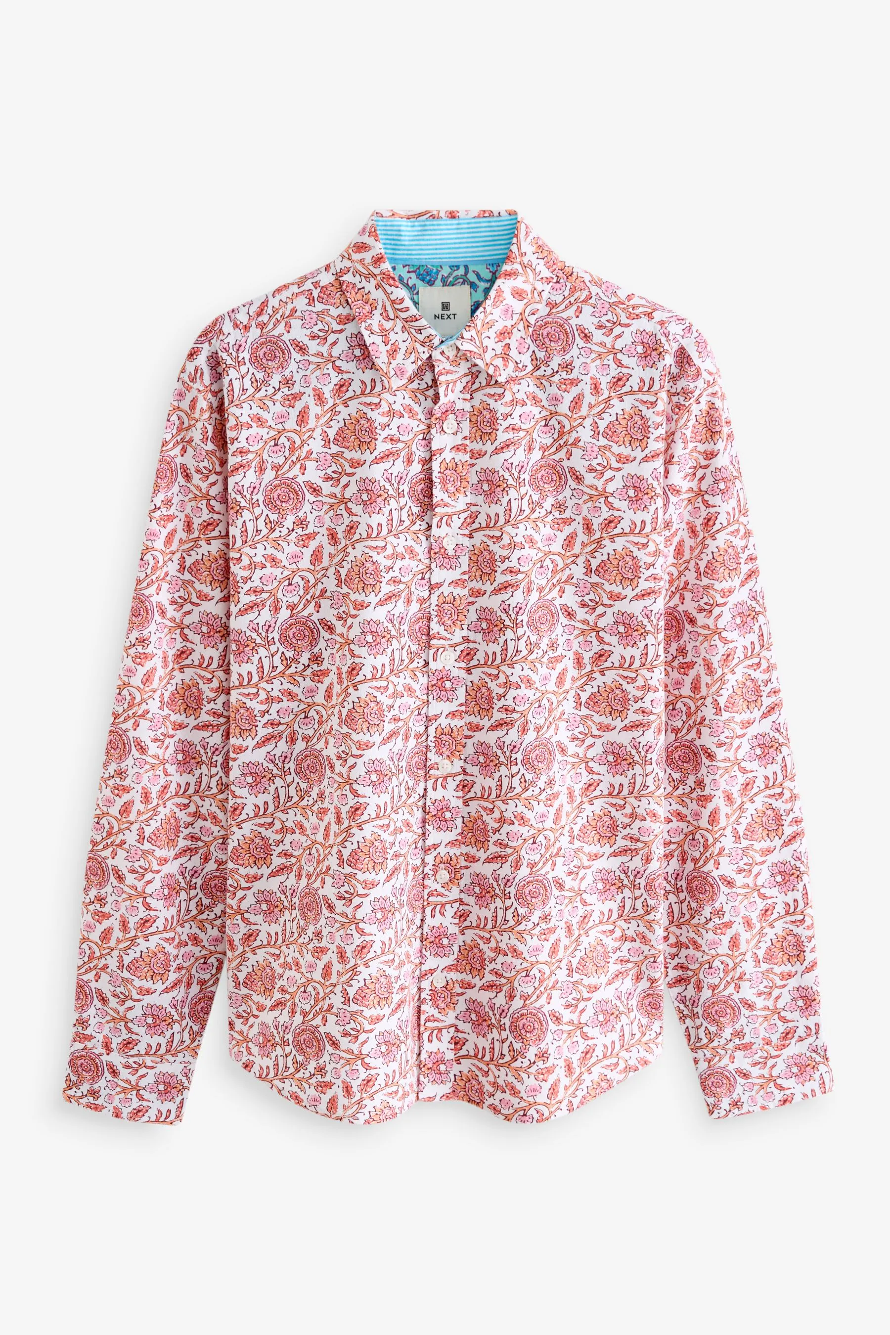 Camicia in Blend in Manica con risvolto lino