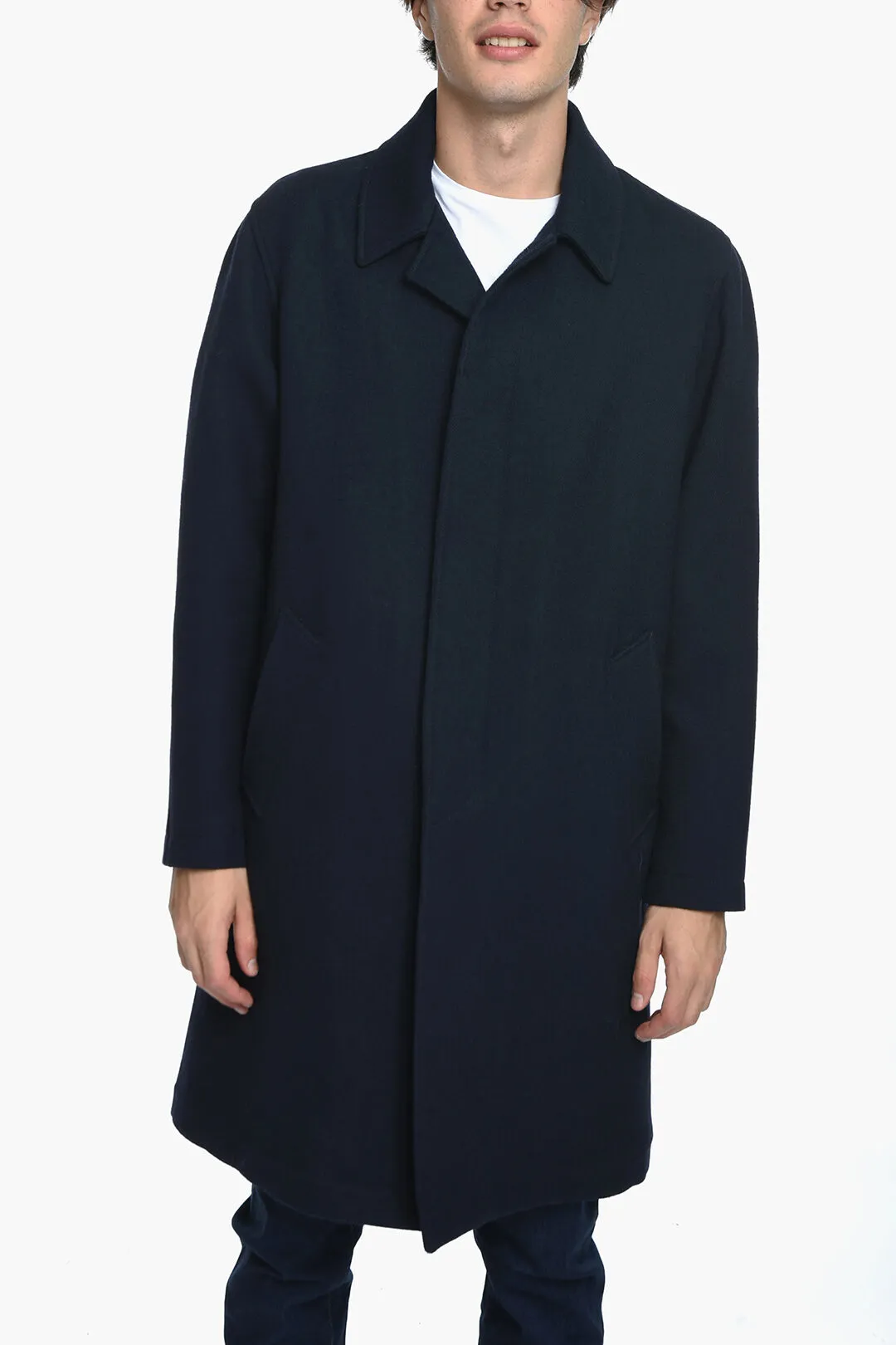Cappotto In Lana Monopetto Semifoderato
