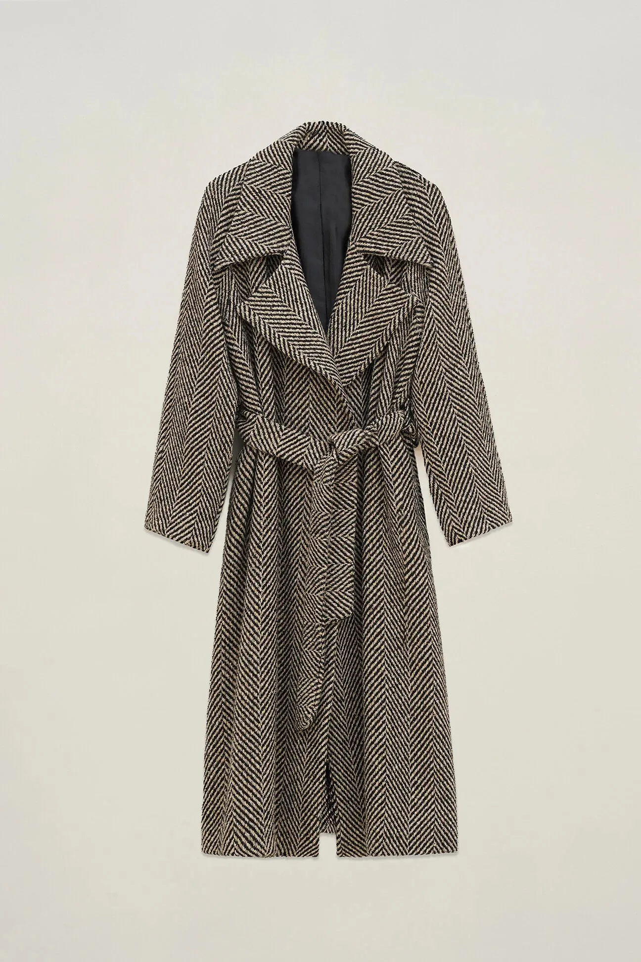Cappotto lungo foderato in caban resca con scollo a revers