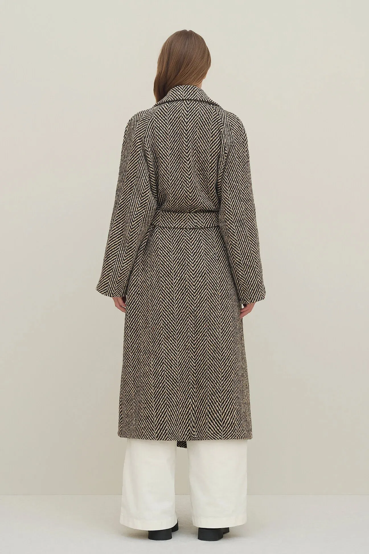 Cappotto lungo foderato in caban resca con scollo a revers