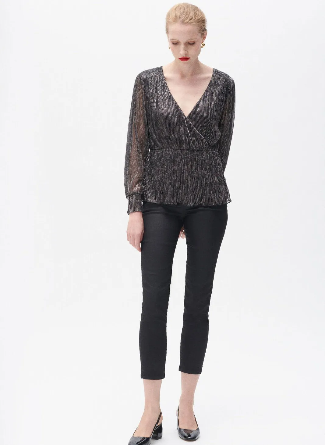  CAROLL   TDIAMOND - Top con scollo incrociato metallizzato | Argento 