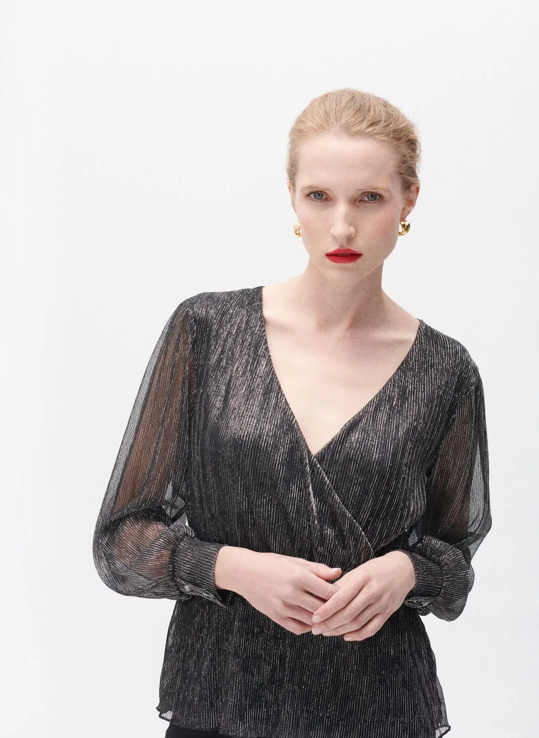  CAROLL   TDIAMOND - Top con scollo incrociato metallizzato | Argento 