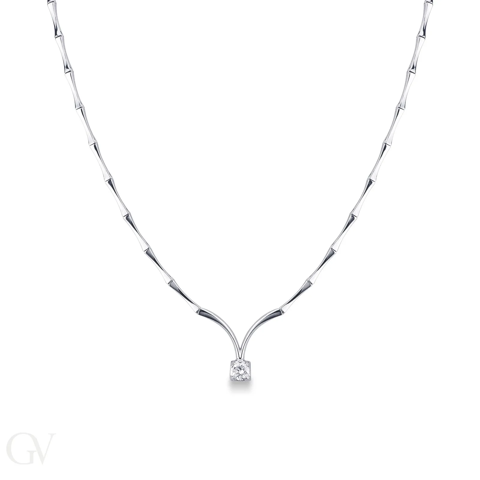 Collana semirigida in oro bianco 18k con diamante.