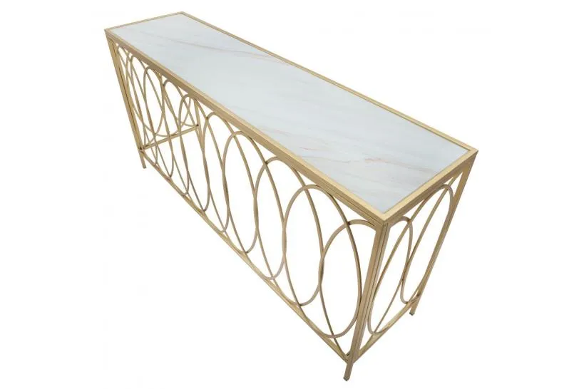 Console da ingresso in ferro oro e piano in marmo