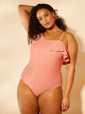 Costume da bagno asimmetrico con volant - Intero - ROSA