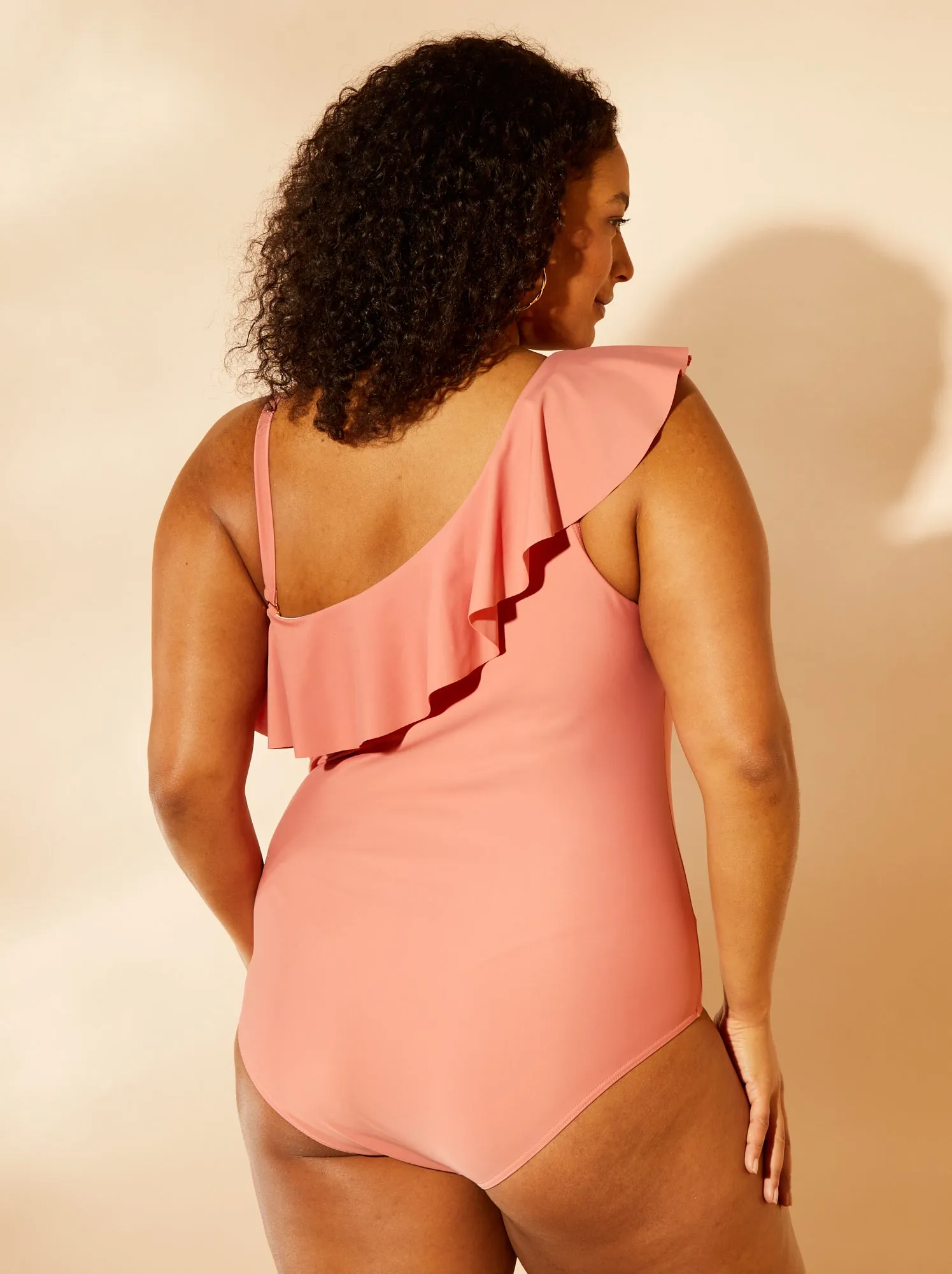 Costume da bagno asimmetrico con volant - Intero - ROSA