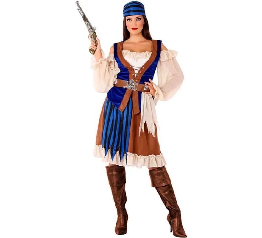 Costume da pirata marrone e blu per donna